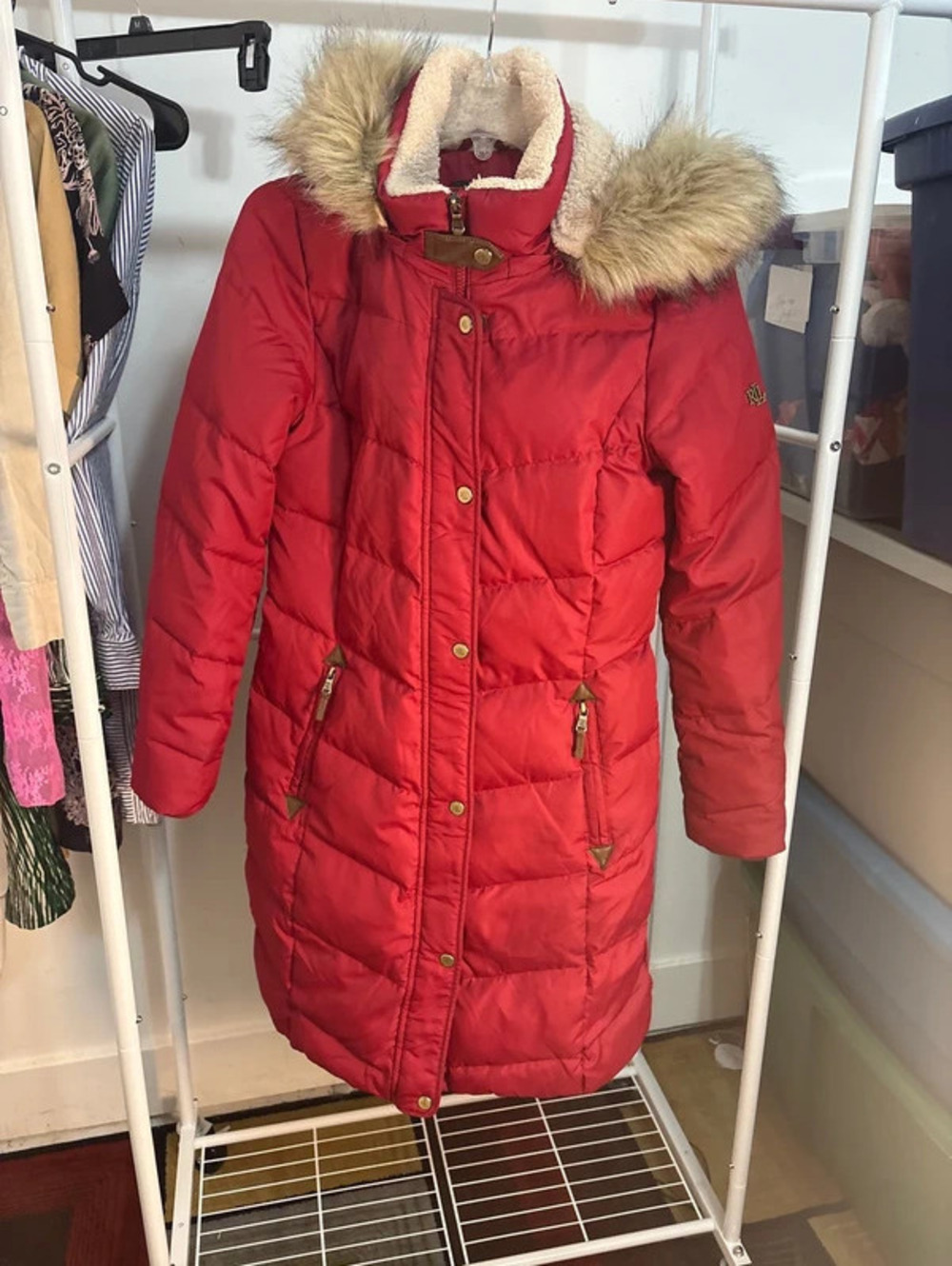 Lauren Ralph Lauren Red Long Down Puffer Coat | Size XS | Excellent Condition